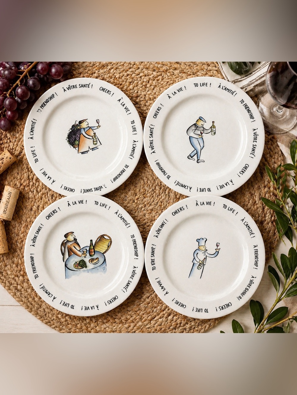 Pottery Barn Rosanna Bordeaux Plates Set of 4 French Wine Appetizer Salad Italy